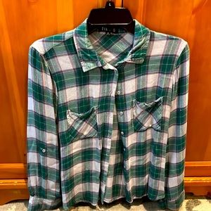 Timing Dark Green Plaid Button Down Long-Sleeve Shirt